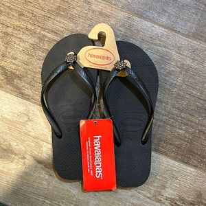 Havaianas black rhinestone flip flop size 6